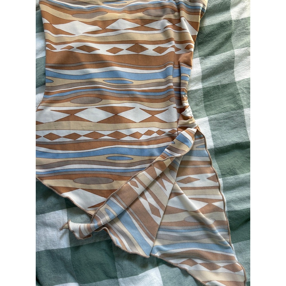 725 Originals Womens S Y2K Handkerchief Hem Tube Top Geometric Abstract Brown - Picture 10 of 12